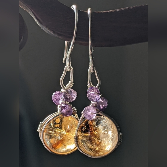 Vibrant Amethyst And Citrine Earrings Handmade In Sterling Silver - Picture 11 of 15
